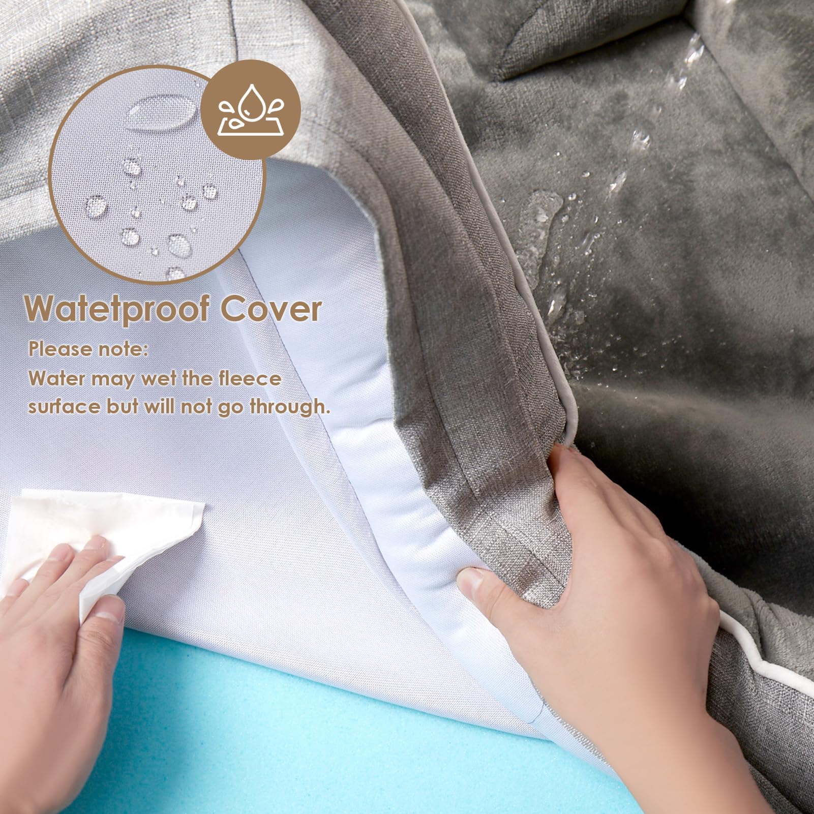 EHEYCIGA Dog Bed Cover Replacement for Large Dog Bed, Waterproof Washable Removable Cover for Orthopedic Memory Foam Dog Sofa, Non-Slip Bottom, Grey, Cover Only - image 3