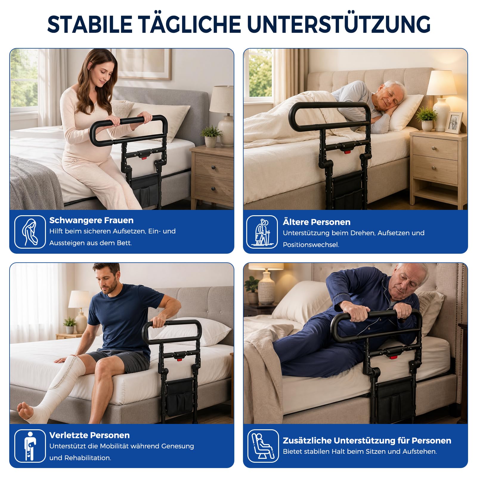 NJUN Aufstehhilfe Bett Senioren, Klappbar, Höhen- & Breitenverstellbar