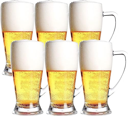 WUWEOT Paquete de 6 tazas de cerveza 18 onzas de acrílico con asa tazas de cerveza reutilizables para bebidas para interiores exteriores cerveza