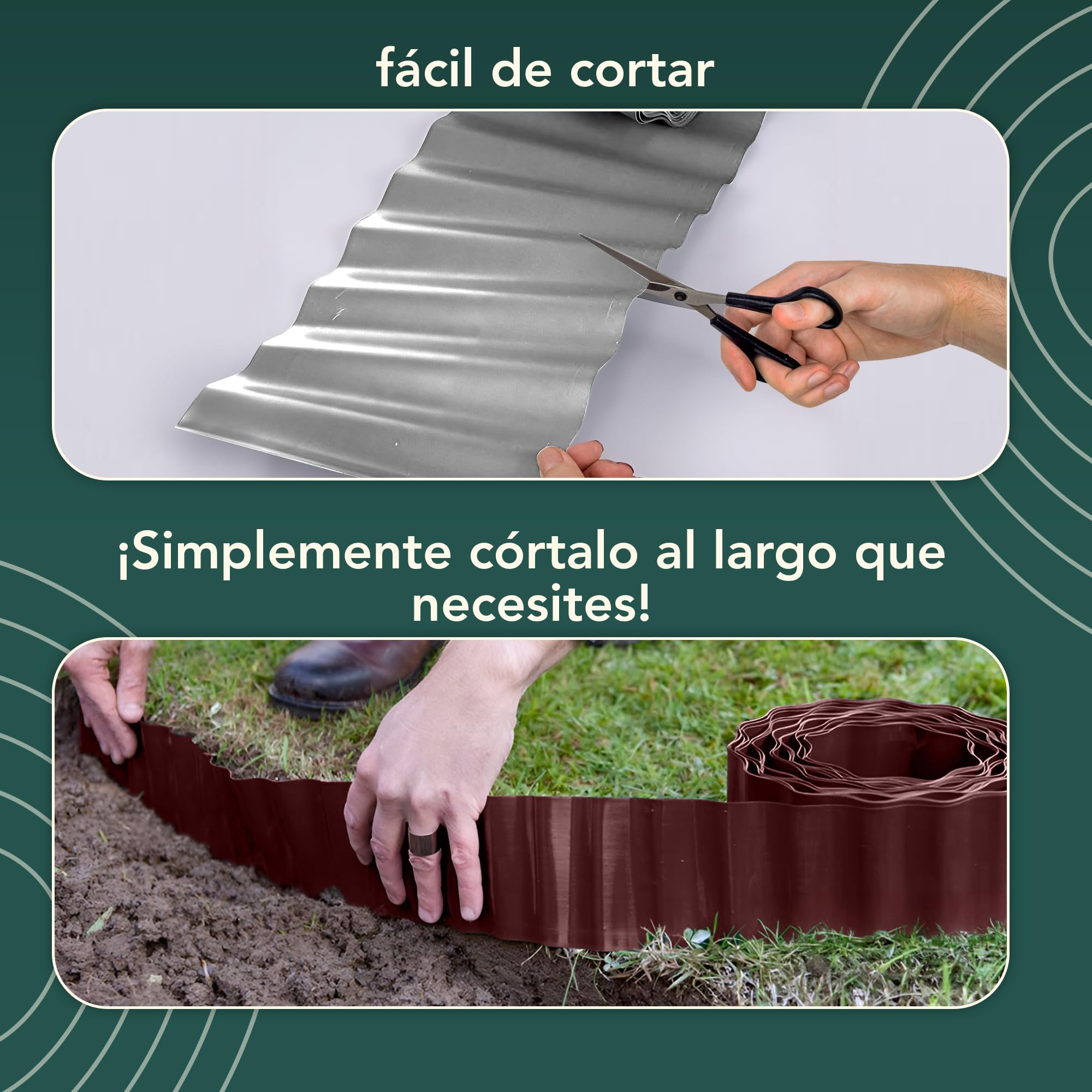 GARDENIX Borde de Cama Corrugado Borde de Flores Borde de césped Borde de Cama Plástico Longitud 9m, Altura 20cm, Marrón