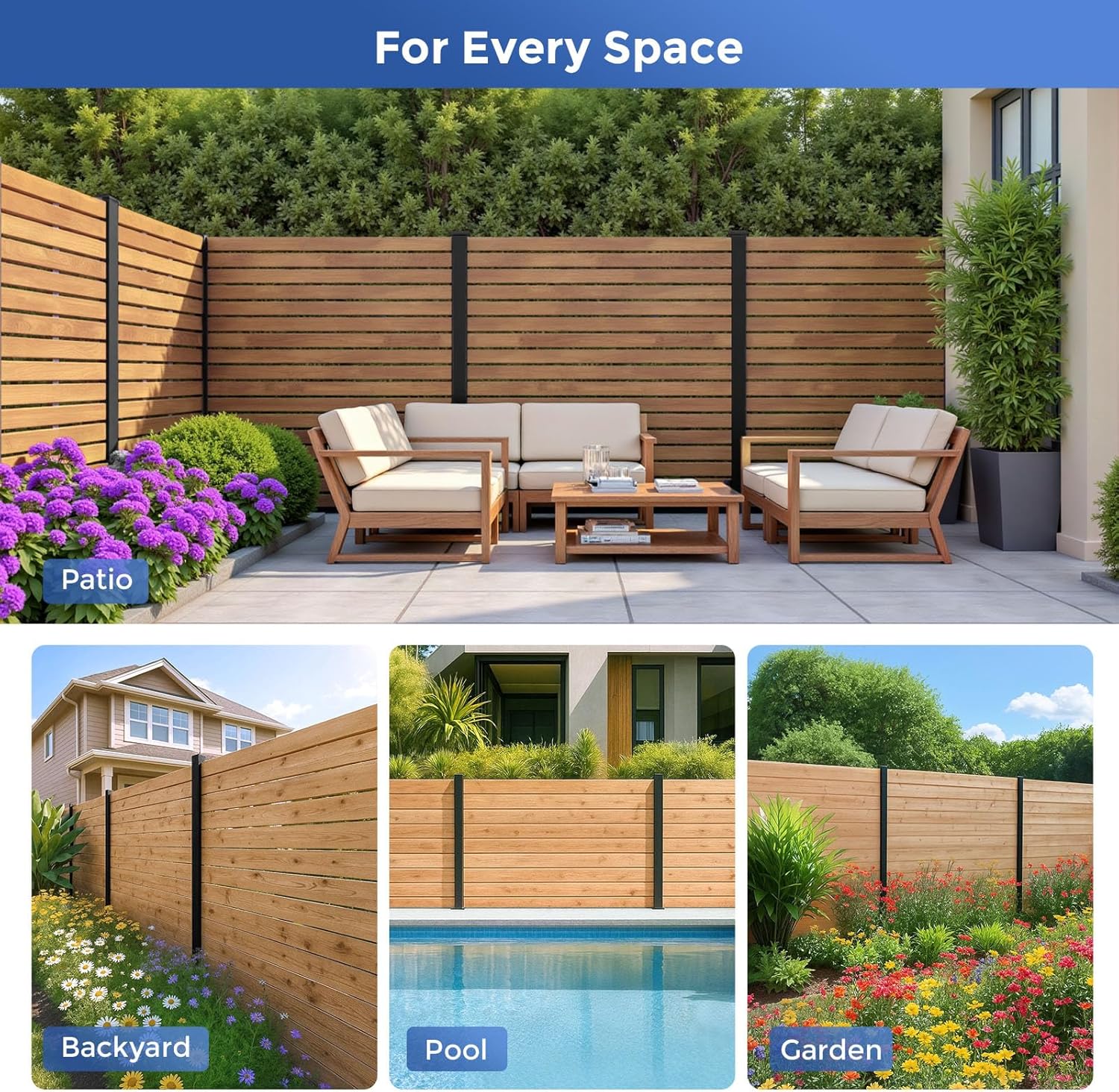 6FT Heavy Duty Aluminium Fence Post, No Dig Metal Post for Outdoor Privacy Fence Panels, Compatible with Wood Slats and Composite Boards for Patio, Backyard & Garden (2 Pack)