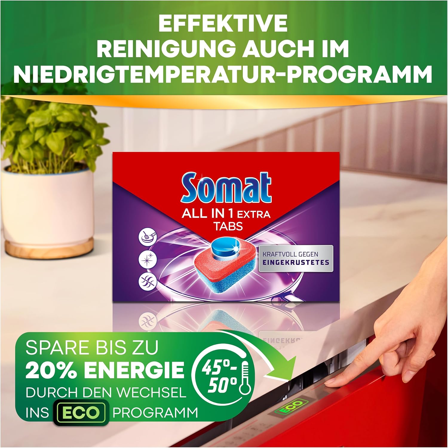 SOMAT All in 1 Extra Dishwasher Tabs (92), Dish Rinse Tabs for Radiantly Clean Dishes, Even in Low Temperature, Short & Eco Programs, Removes Crusted Items and Provides Brilliant Shine