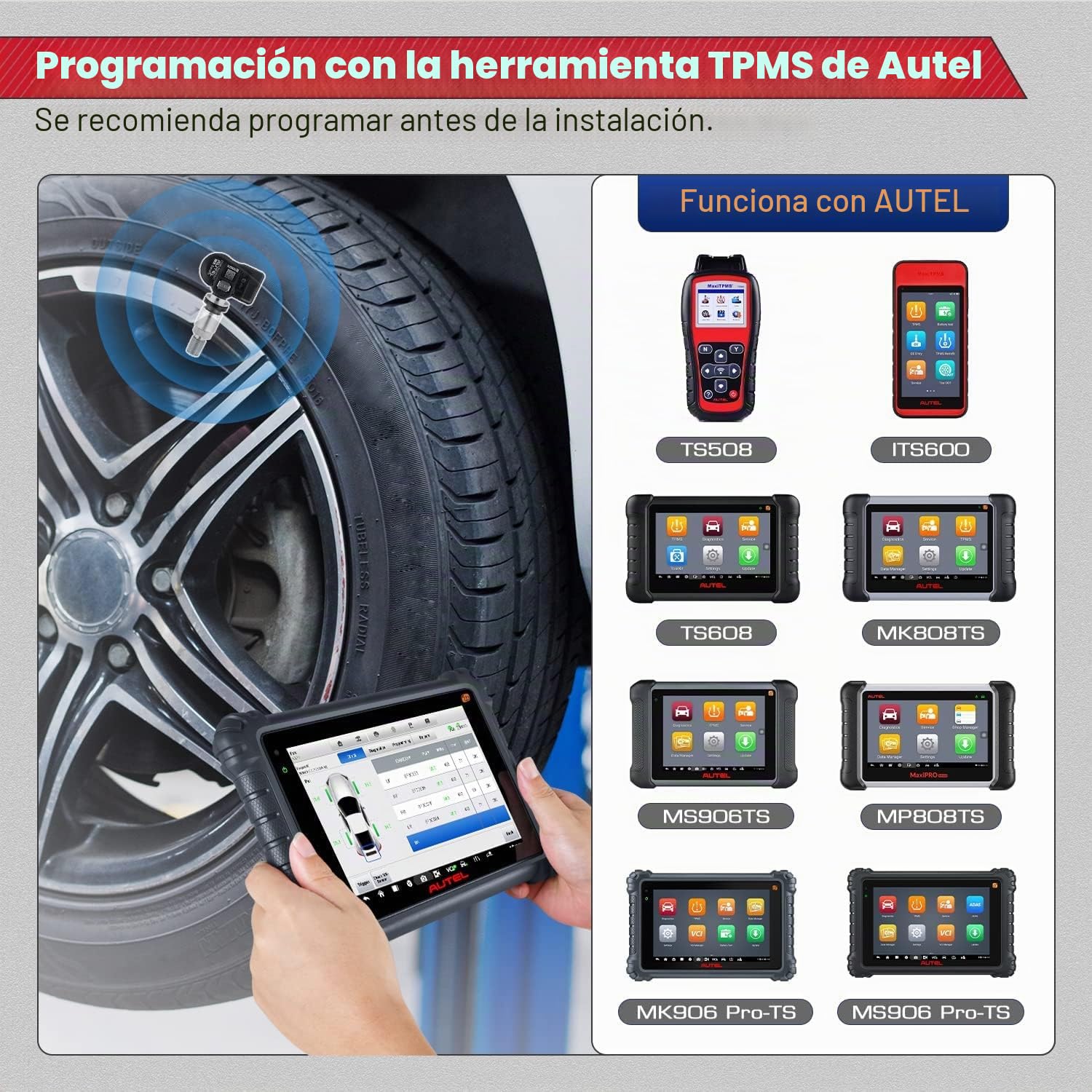 Autel TPMS MX-Sensor, Sensor Reemplazo Neumáticos Doble Frecuencia para Todos Coches, Idéntico al Sensor OE, Sensor Sistema Monitoreo Presión Clonable al 100% (Válvula Metal, 4 Piezas)