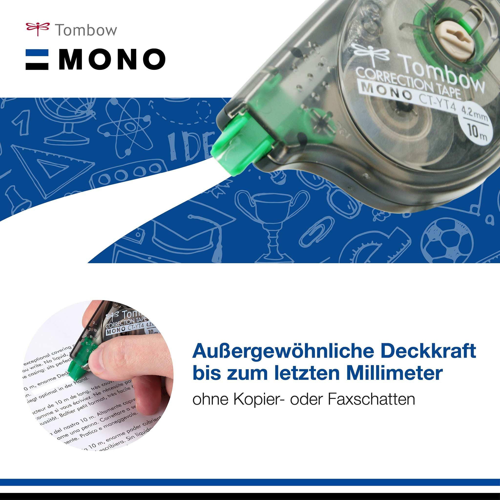Tombow 315030 CT-YT4-10 Korrekturroller, seitliches Abrollen, 4.2 mm x 10 m, Office Pack a 10 Stück
