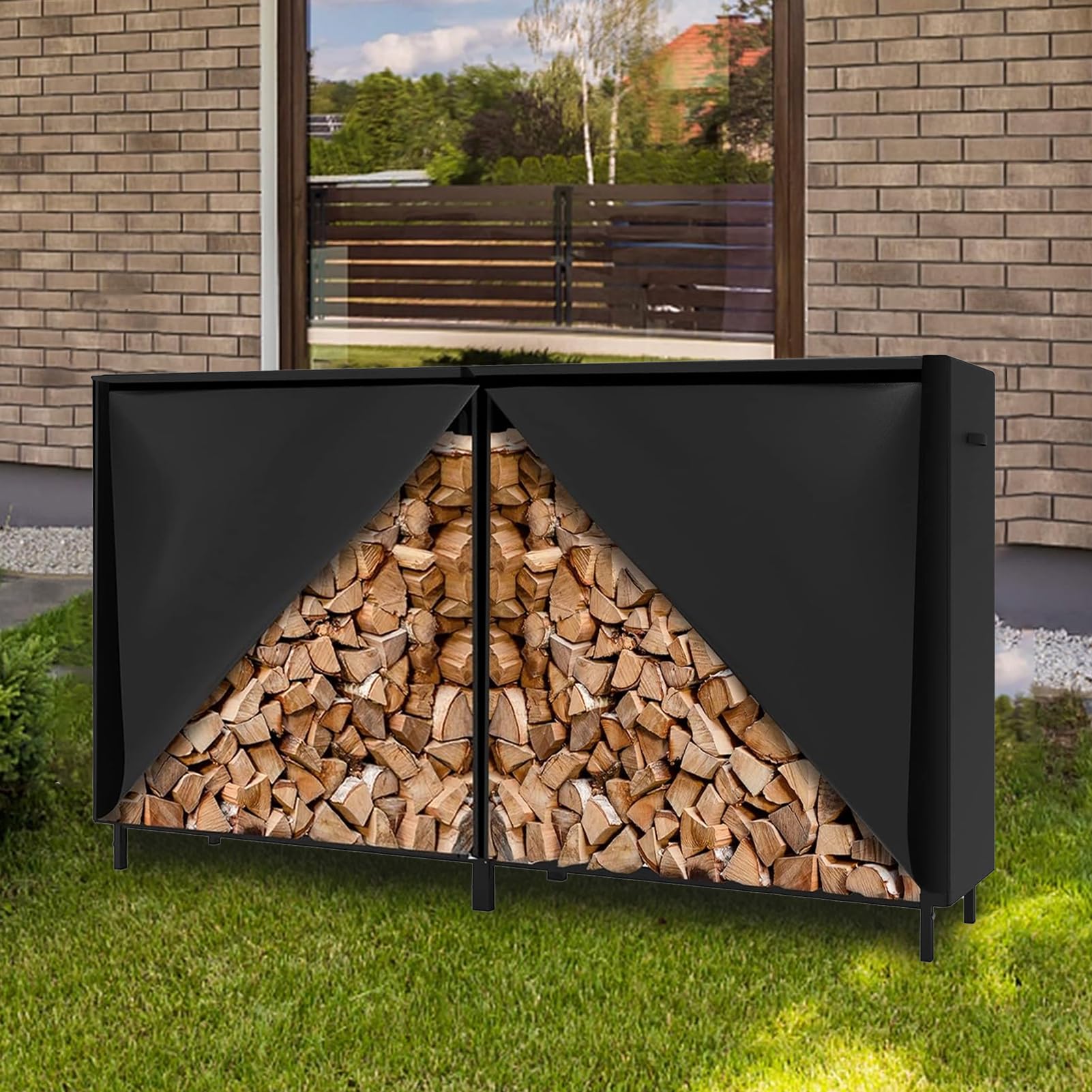 8FT Bache Table De Jardin, Housse Pour RâTelier à Bois De Chauffage, Multifonctionnel Housse Pour Abri à BûChes, Construction 600D, Coupe-Vent, ImperméAble, RéSistante Aux Uv
