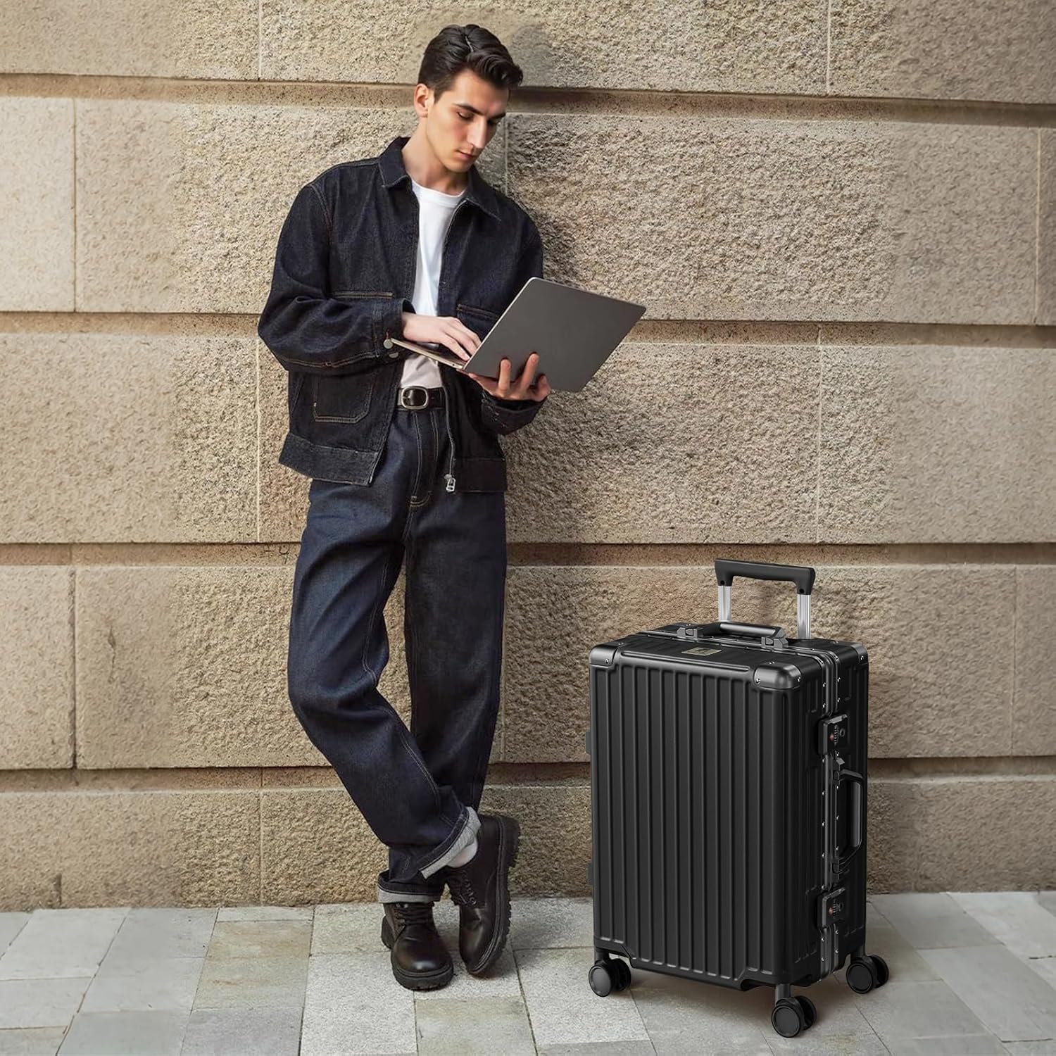 AnyZip Carry On Luggage PC+ABS Aluminum Frame Zipperless Luggage Hard Shell Suitcase with TSA Lock Double Spinner Wheels 20 Inch Black - Image 10