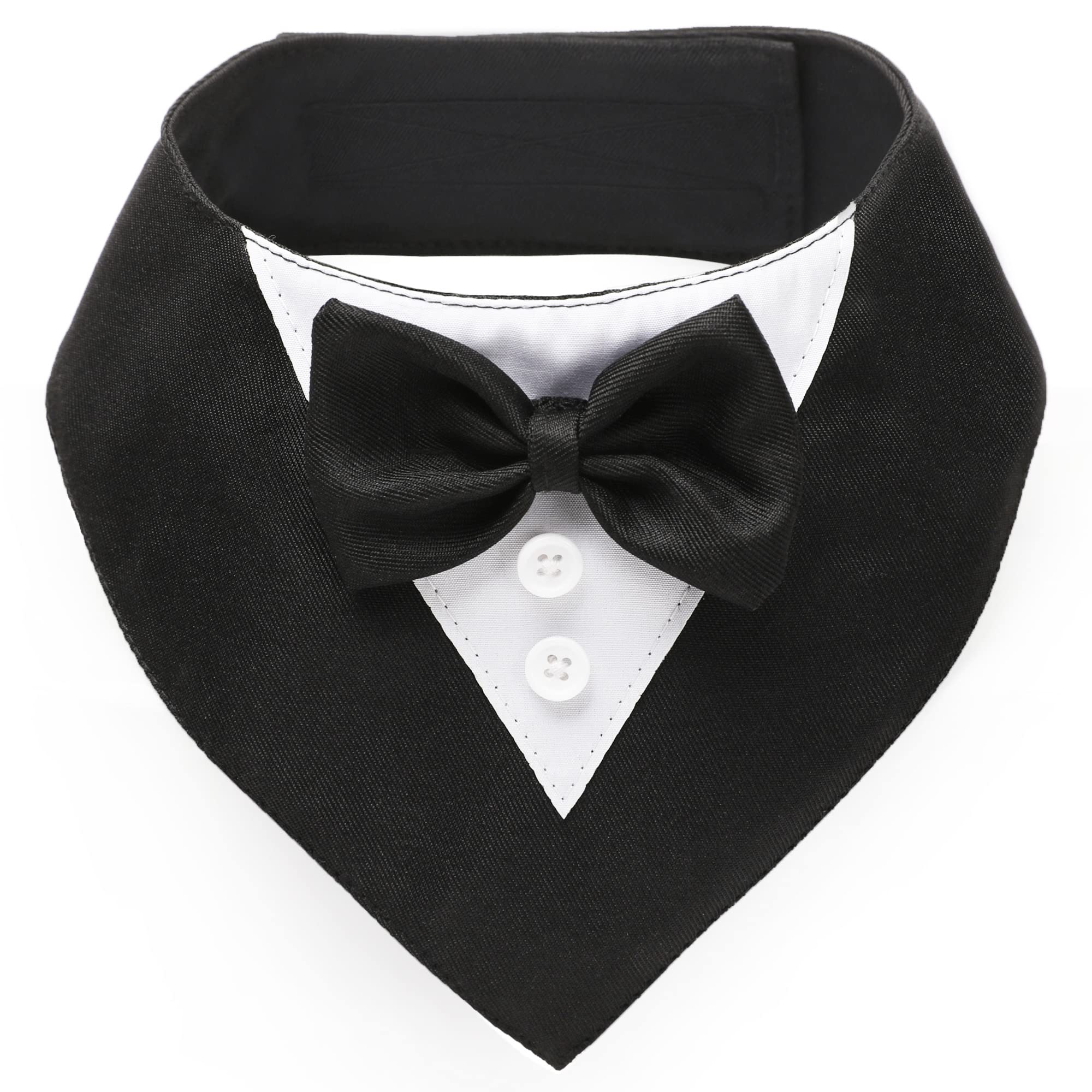 Dog Tuxedo for Medium Dogs, KOOLMOX Wedding Bandana Dog Collar Adjustable with Bow Tie, Formal Dog Tuxedo Bandana pet Wedding Attire for Small Medium Large Dog Pet Engagement Costumes (M, Black)