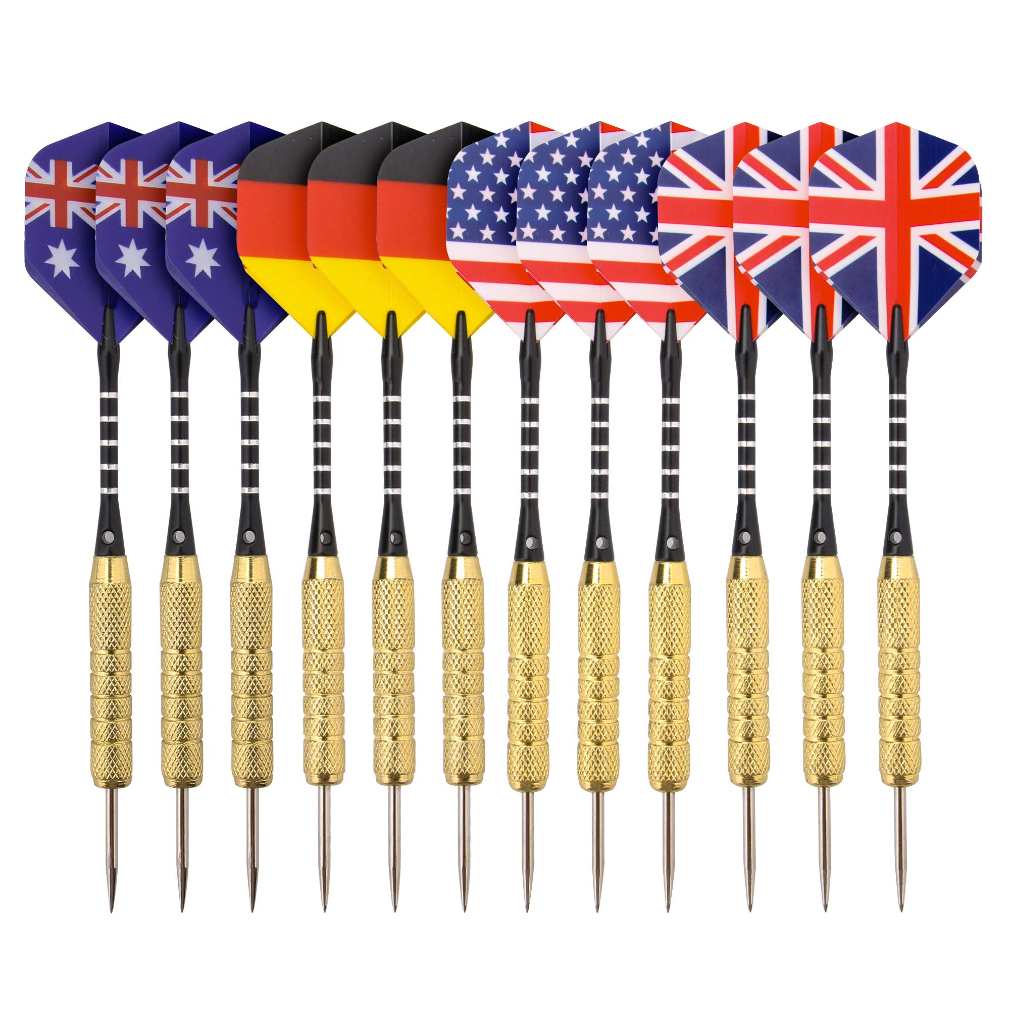 REEHUT Steel Tip Darts with Aluminum Shafts, Brass Barrels,12 Pack Stainless Steel Needle and Protective Cover for Professionals and Amateurs