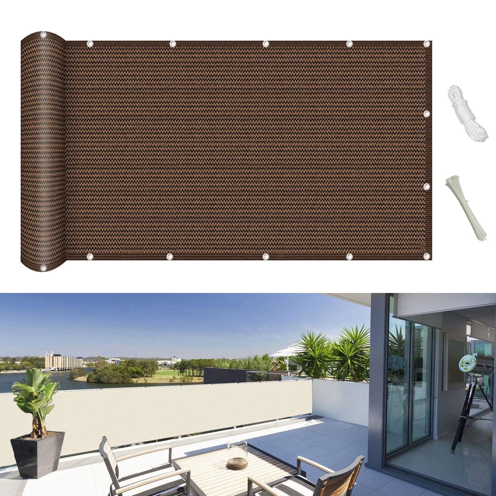 Brise-Vue pour Balcon 145x1000 Protection Soleil Jardin Marron