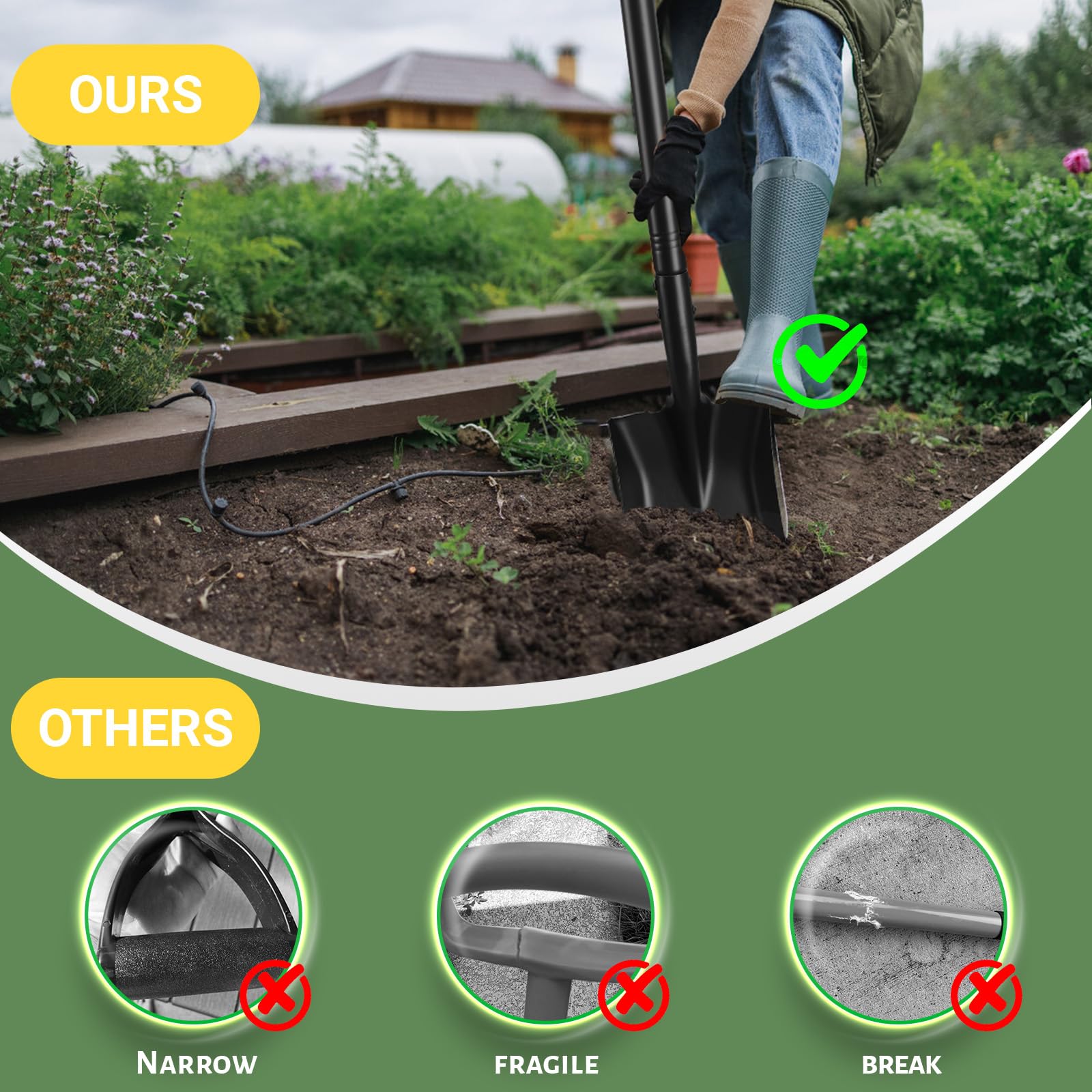 Pala jardineria pequeña con Mango metálico de 110cm, Mini Pala Desmontable para jardinería Camping Supervivencia,Negro