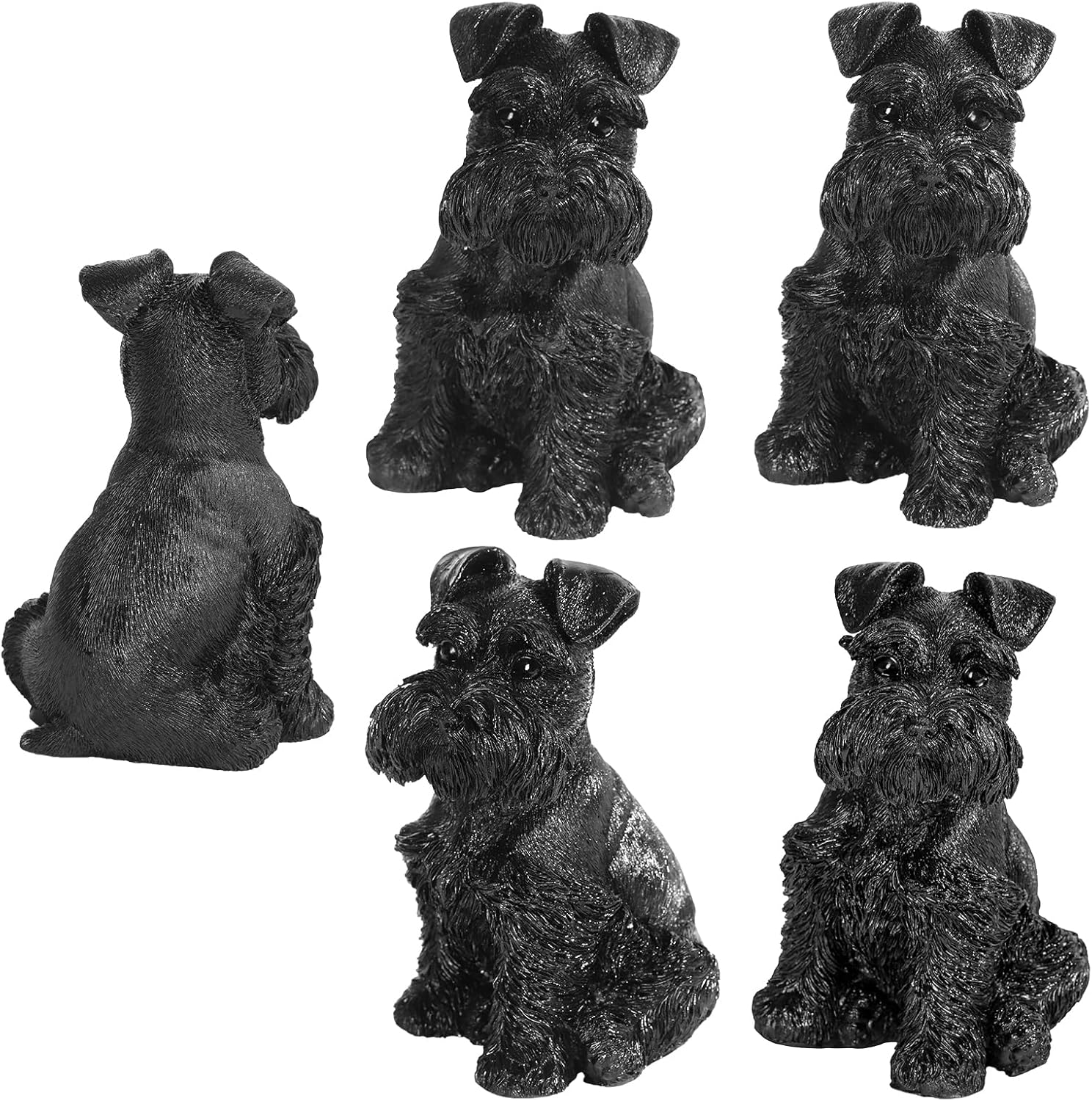 mookaitedecor Resin Obsidian Schnauzer Puppy Statue Sitting Figurine, Hand Carved Crystal Animal Dog Sculpture Collection for Garden Lawn Home Decor