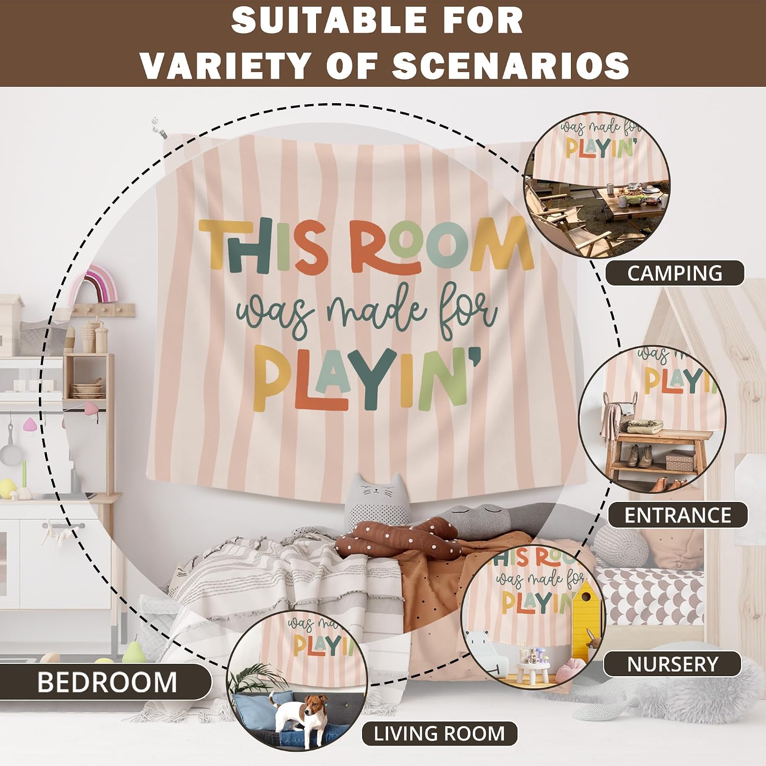 XLDLIOO Kids Playroom Classroom Tapestry, This Room Was Made for Playin Wall Tapestry Hanging for Play Room, Kids Tapestries Decor Art for Boys Girls Toddler Nursery Room Bedroom Playroom, 50x60in