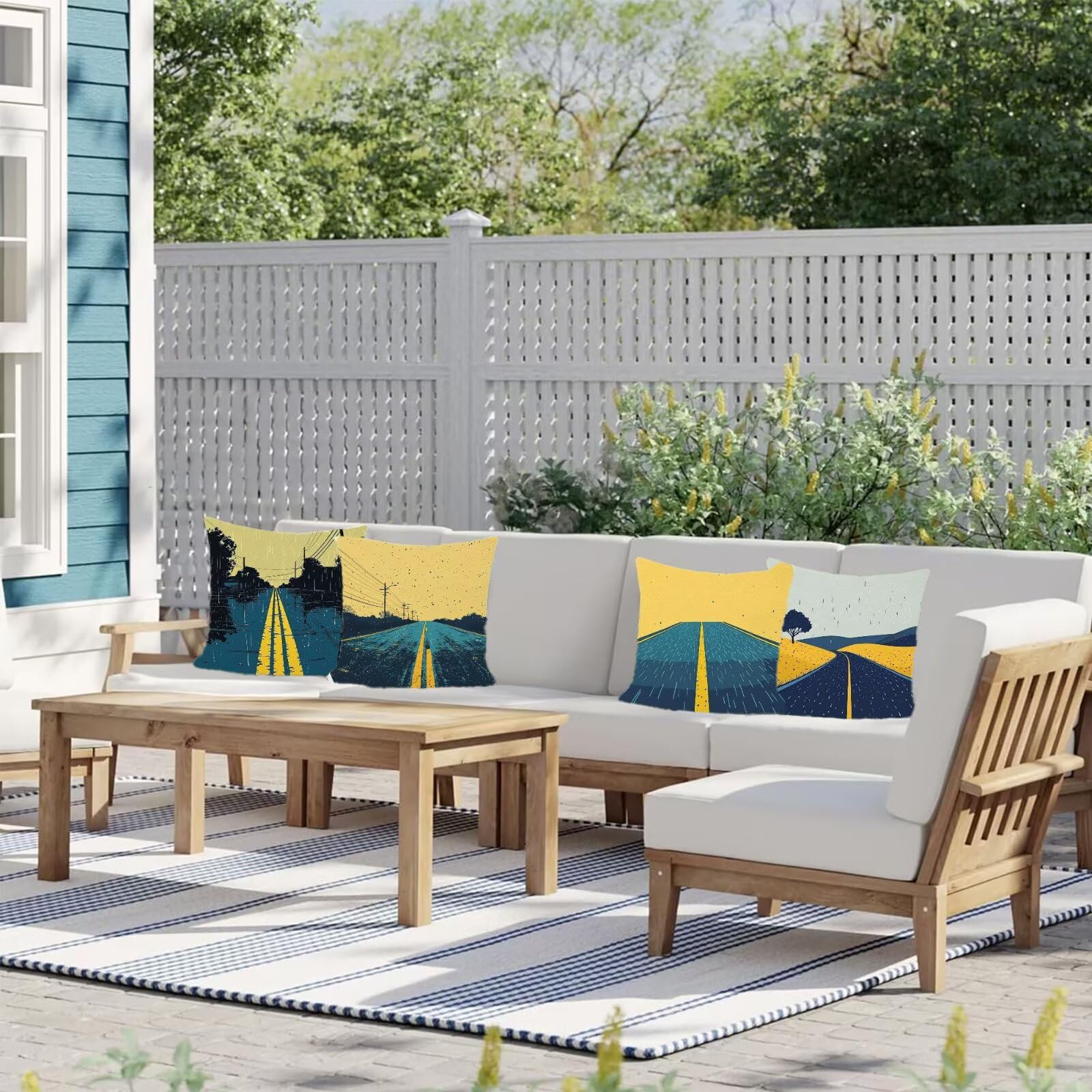 Cuscini Per Divano, Imbottitura Cuscini 75x75cm, Federa Per Esterno da Esterno Set da 4 Pezzi, Tenda Da Pioggia Cuscino Decorativo, Lavabile, Lino, Tessuto Esterni, Outdoor Garden Decor Strada N-8