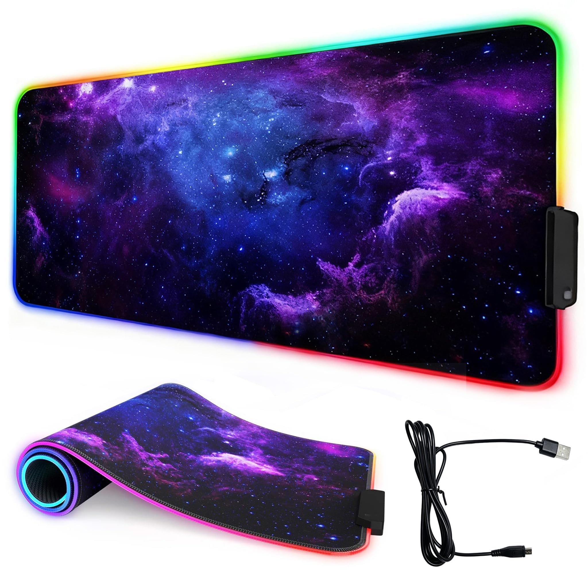 RGB Mouse Pad Gaming Mat 12 Modes of Lights XXL (80 x 30 cm), Extra Large Mouse Pad Non-Slip and Waterproof Base for Gamer, Computer, PC and Laptop (Starry Sky)