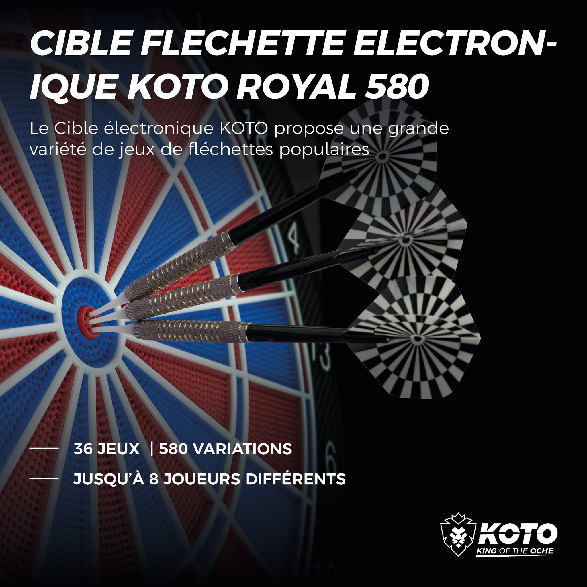 KOTO – Bersaglio Elettronico Royal 580, 6 Freccette Soft, 36 Giochi, Oltre 580 Varianti, per 1-8 Giocatori