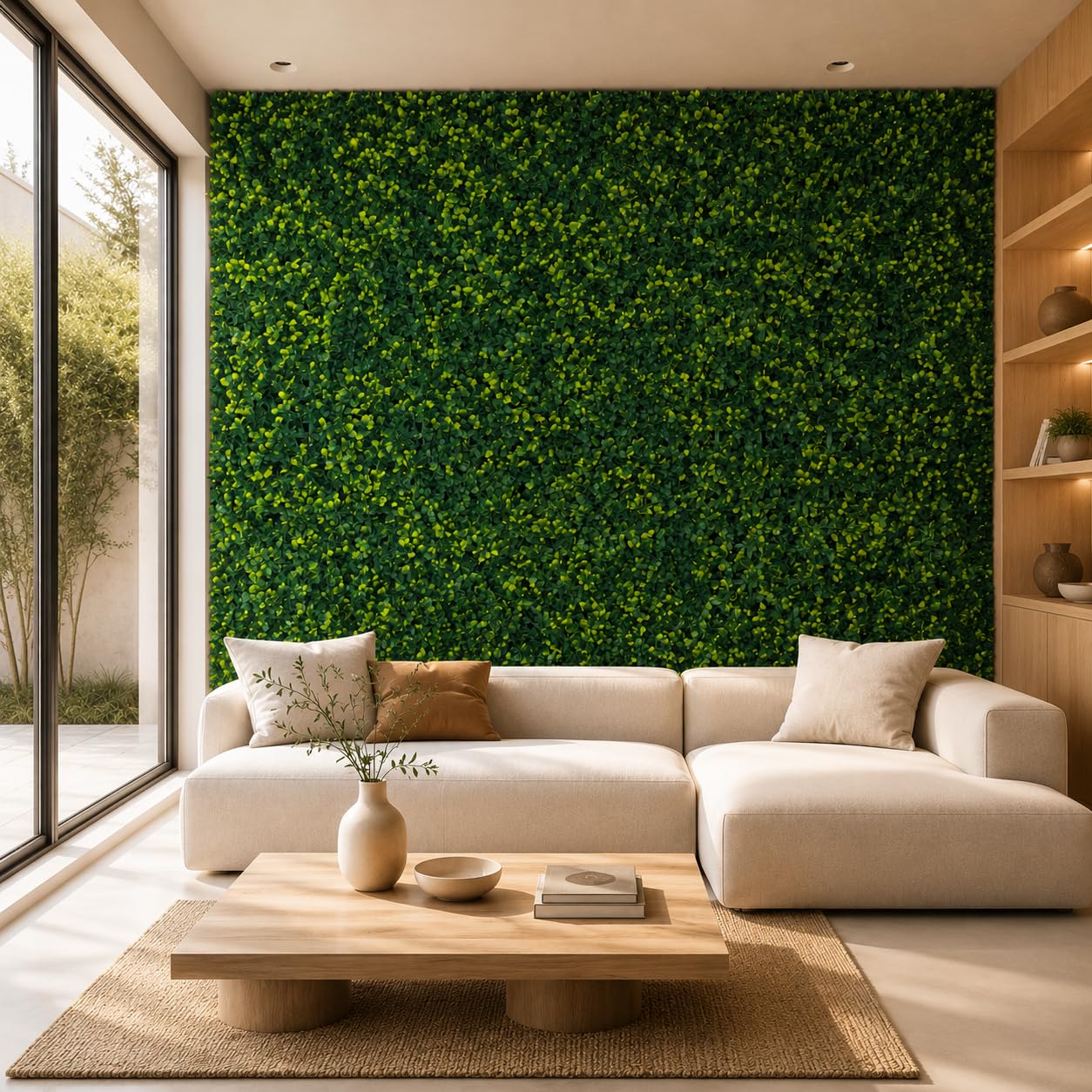 Jardín Vertical Artificial Exterior o Interior - Pack 8 Paneles 50x50 cm (2m²) - Planta Artificial para Pared Moderno - Muro Vegetal - Proteccion UV - Boj Artificial Decoración