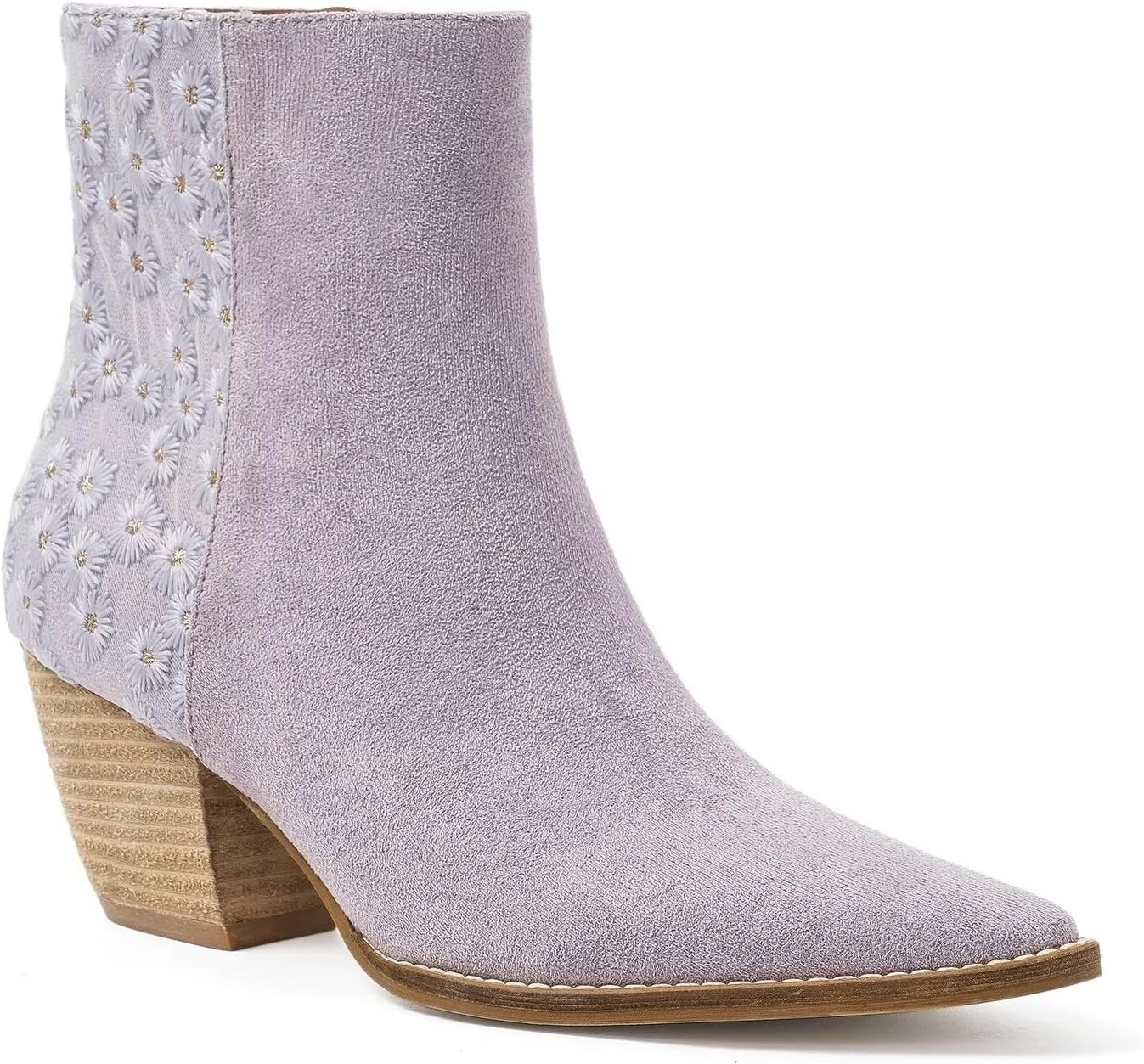 Women's Ankle Boots, Fashion Floral Cowgirl Booties, Side Zipper Block Stacked Heel Pointed Toe, For Easter Spring Daily Work Party