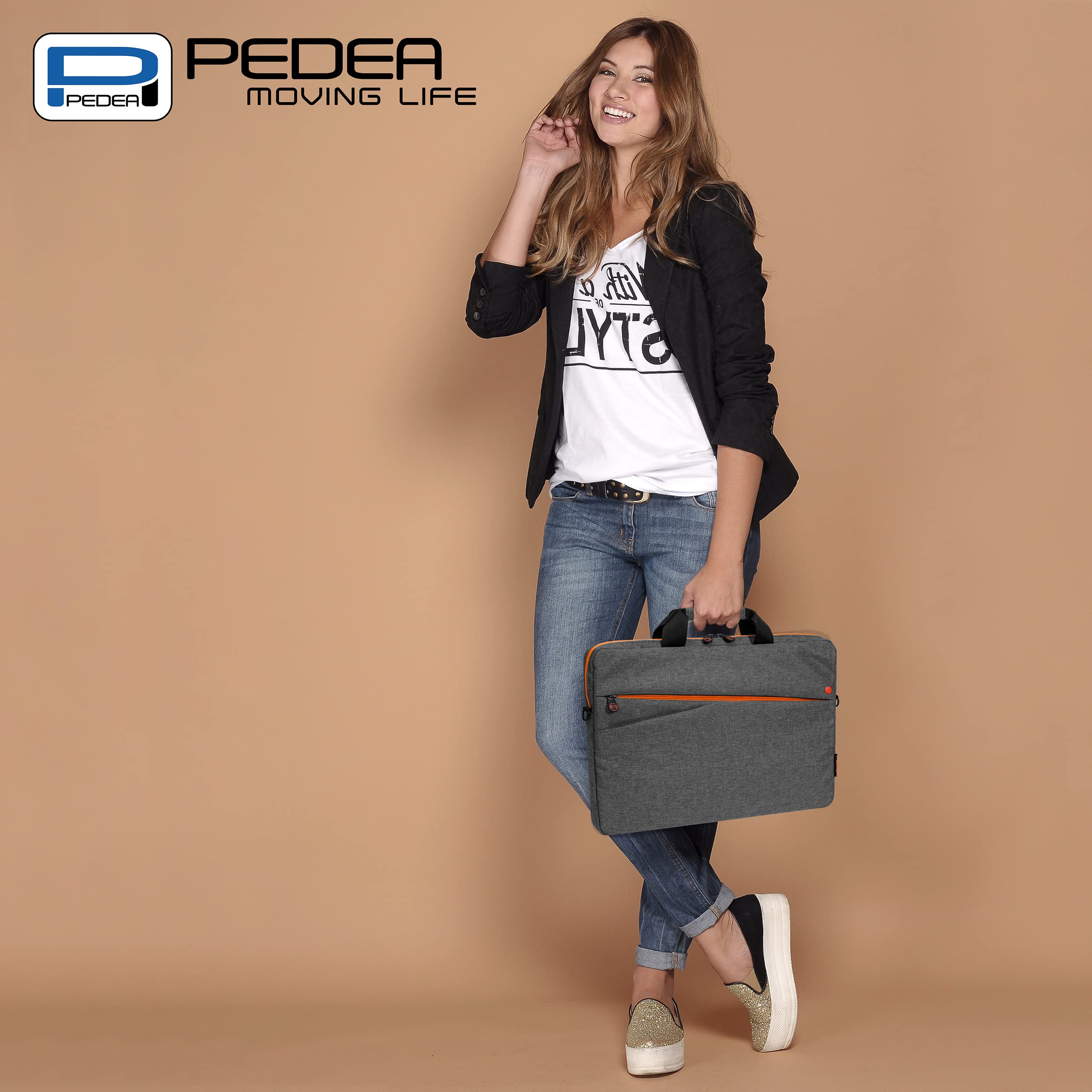 Pedea - Torba na laptopa *Fashion* torba na notebooka do 15,6 cala - torba na laptopa z paskiem na ramię - pokrowiec na laptopa szary/pomarańczowy - torba na notebooka dla kobiet i mężczyzn