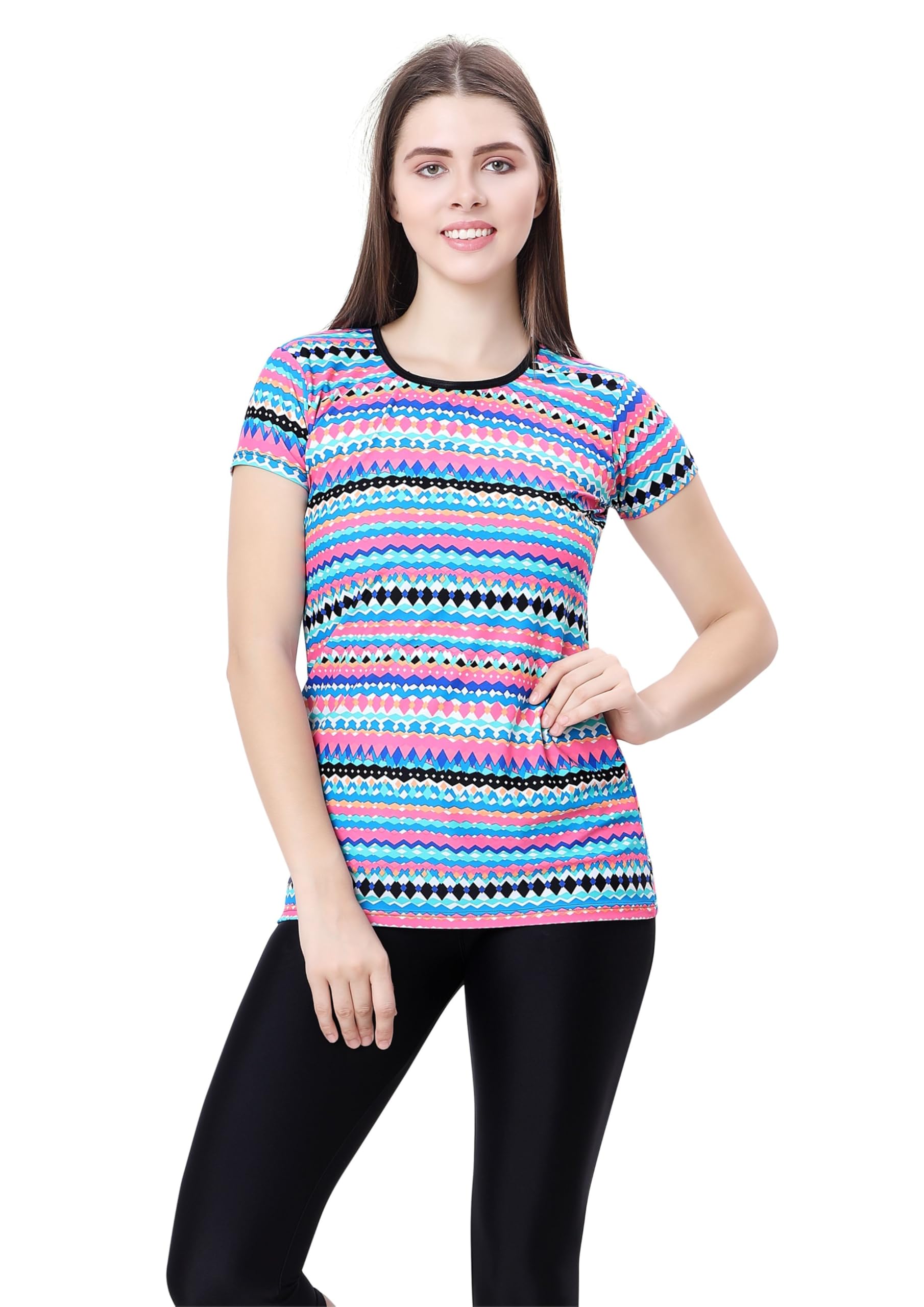 lactra Women's All-Over Print Half Sleeve UPF 50+ Sun Protection Swim Tee | Active Cover-Up-picture-32