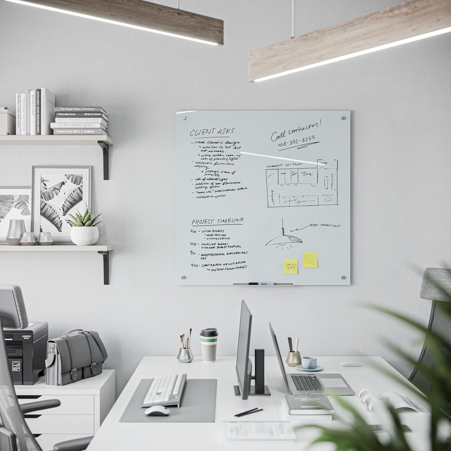 U Brands Glass Dry Erase Board, 36" x 36", 3'x3', White Frosted Surface with Silver Grommets, Frameless, Includes Marker