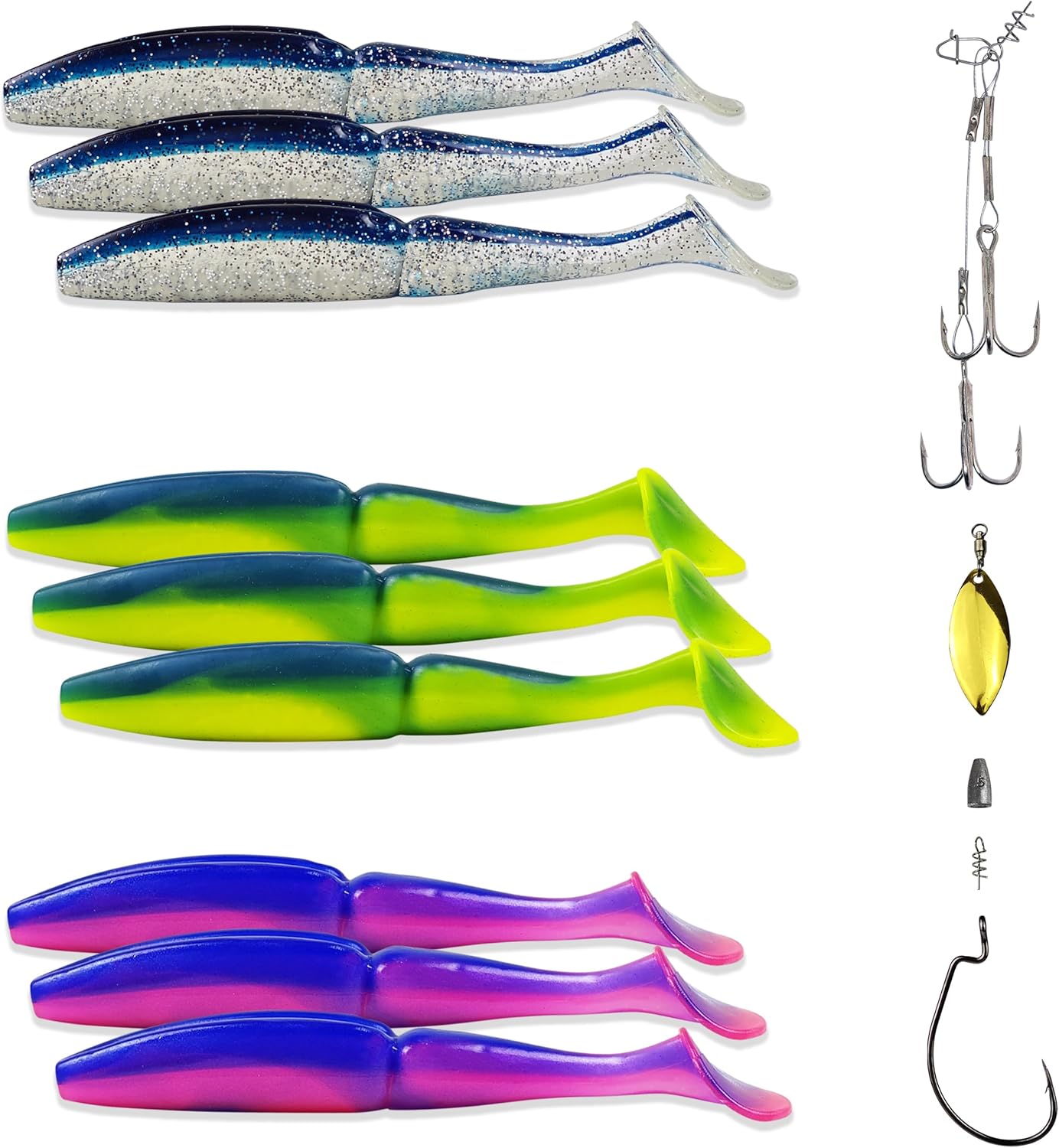 Paddle Tail SwimBaits Lure, Artificial Soft Plastic Bait with Jig Heads, Durable Soft Plastic Lures for Bass Fishing, Bass Fishing Bait for Trout Walleye Crappie