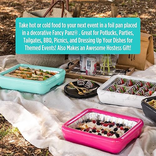 Vista 24 de Fancy Panz Bandeja de servir para alimentos, fabricada en los Estados Unidos, soportes apilables de aluminio para sartén, transportador de cazuela