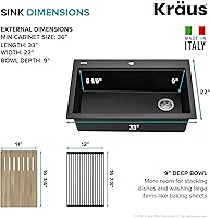 Vista 5 de KRAUS Bellucci Workstation 33" Single Bowl Granite Kitchen Sink in Metallic Black w/Accessories, KGTW2-33MBL, Includes Dish Drainer/Dish Drying Rack