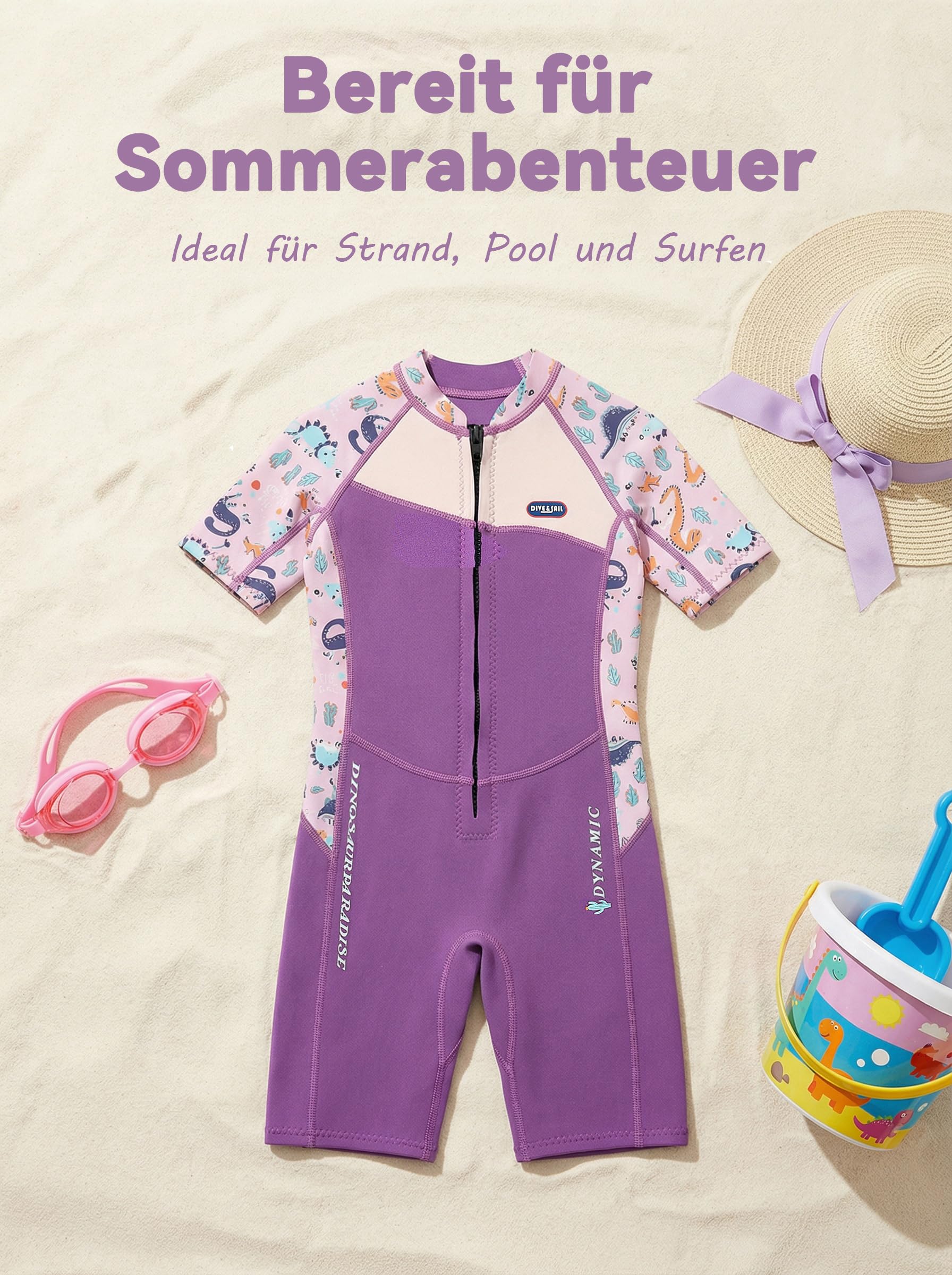 Mädchen 2.5mm Neoprenanzug Kinder Einteiler Tauchanzug Tropisch Violet Kurzarm Shorty Badeanzug Schnorchel One Piece Wetsuit