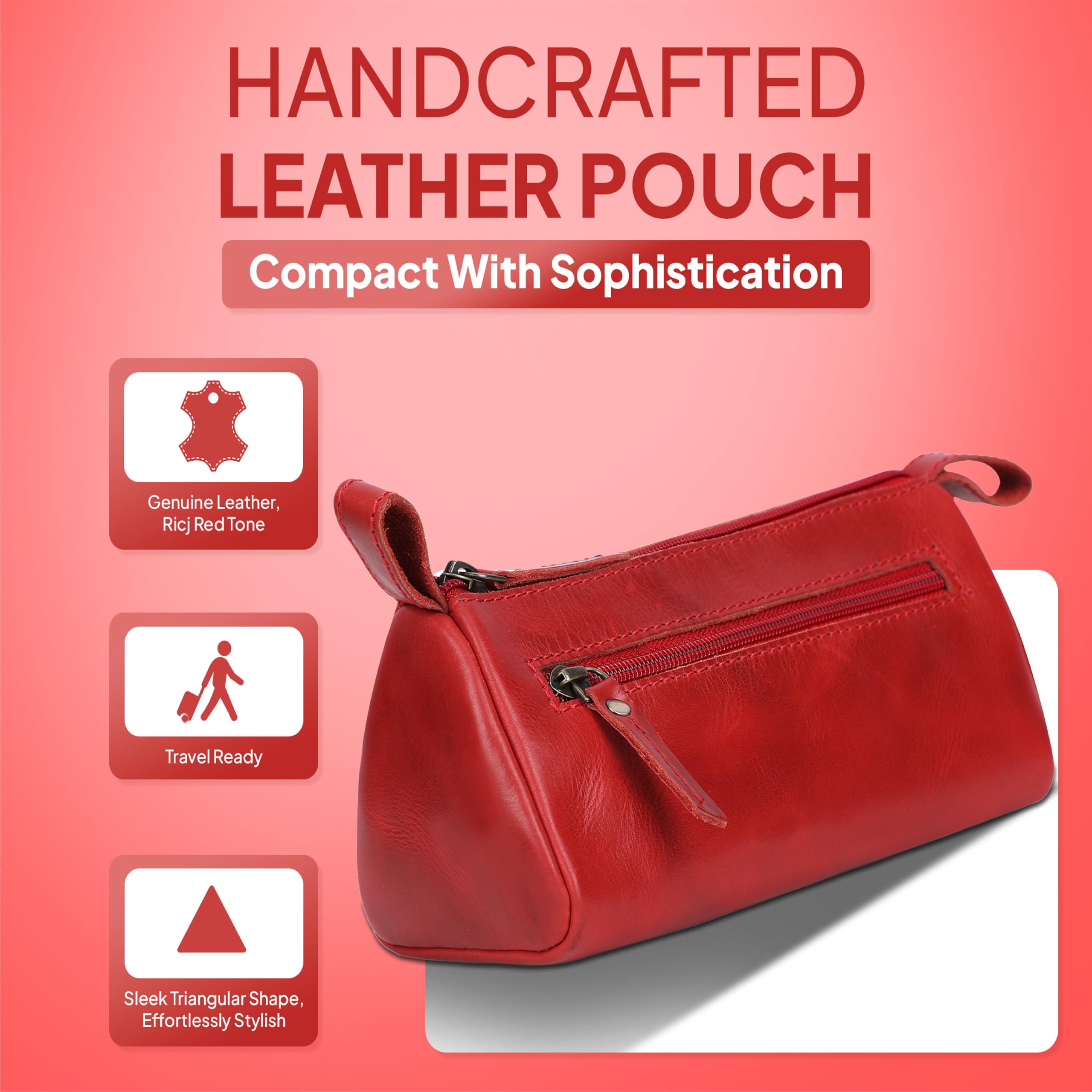 Genuine Leather Cosmetic Pouch with Zipper