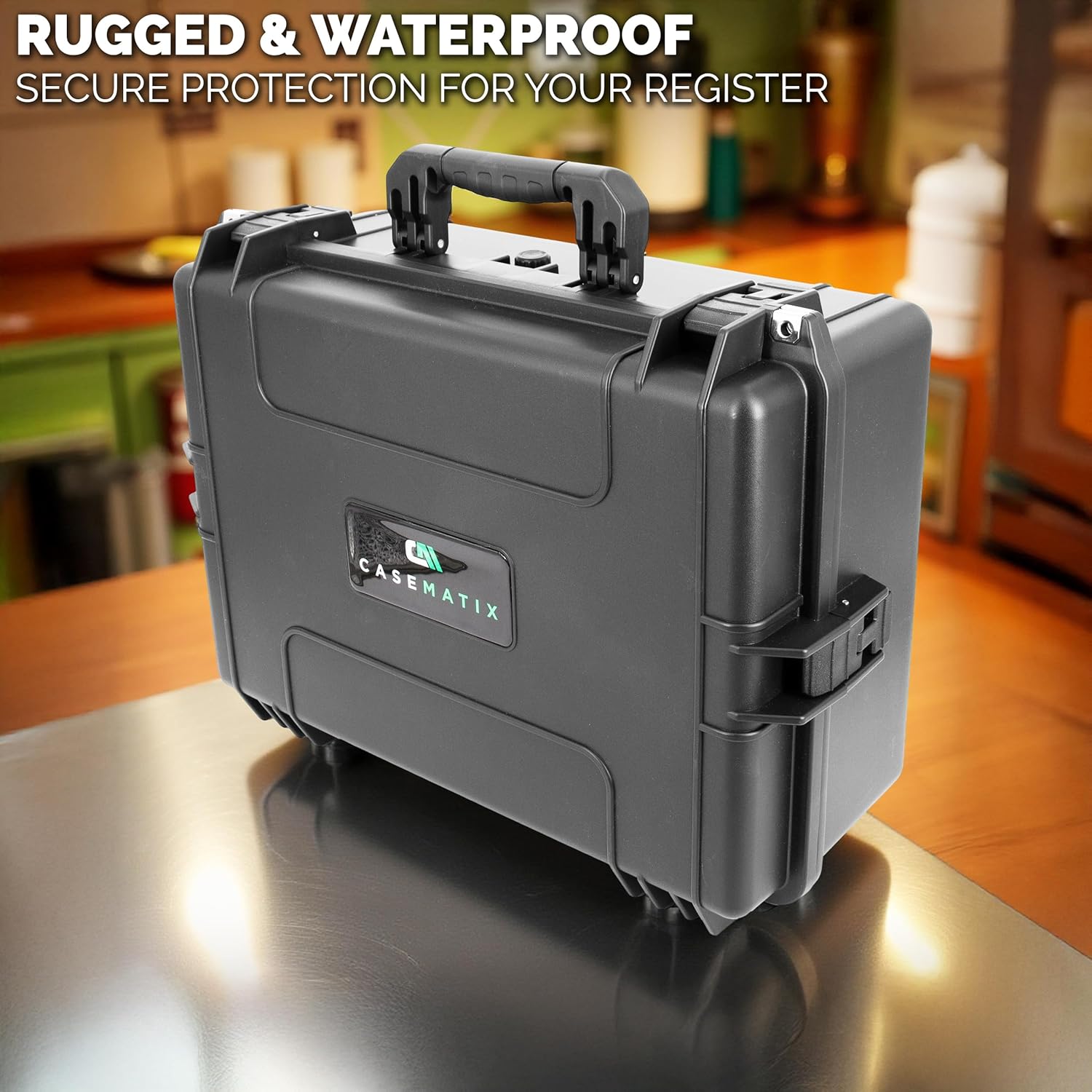 CASEMATIX IPX7 Waterproof Hard Travel Case Compatible with Square Register POS System, Point of Sale Stand & POS Accessories, Impact-Resistant Protective Foam Storage – Case Only