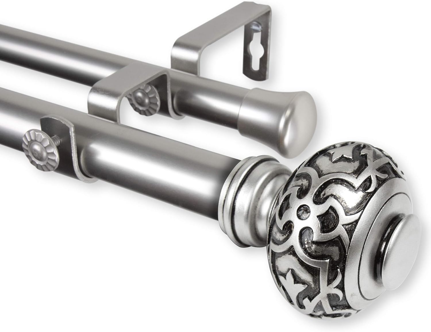 Rod Desyne 1" Maple Double Curtain Rod, 48-84", Satin Nickel