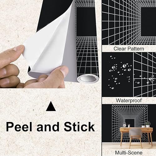 Miniatura 3 de Wall Mural Peel & Stick Cyber Grid Retro Punk Perspective Rectangular Tunnel Grid Tunnel Self-Adhesive Wallpaper Removable Wall Decal Wall Sticker