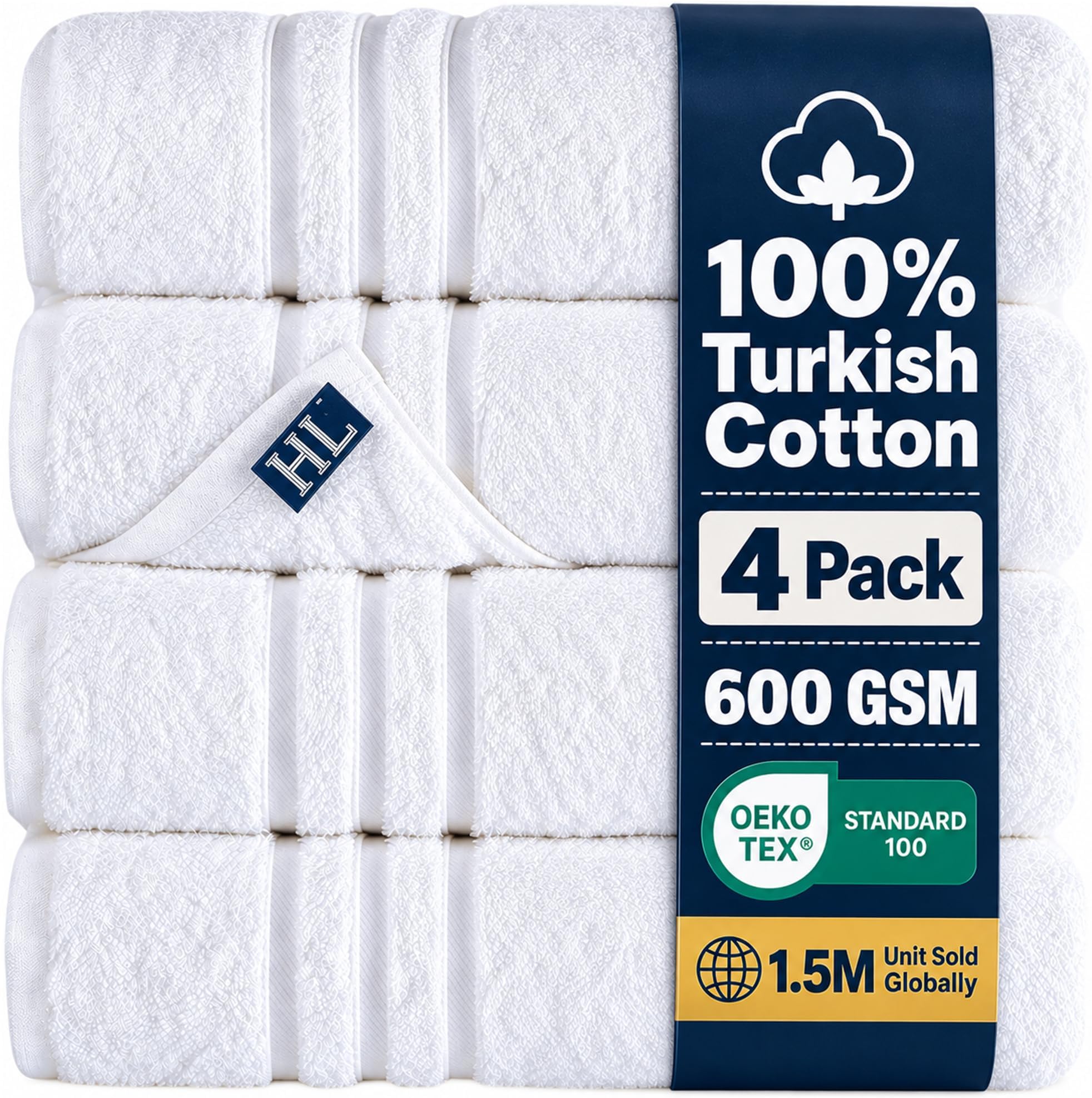 White Bath Towels 4-Pack - 27x54 Soft and Absorbent, Premium Quality Perfect for Daily Use 100% Cotton Towel 600 GSM