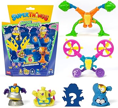 SUPERTHINGS - Neon Power Series, Pack of 6. Includes 4 SuperThings 1 Silver Captain and 2 Exoskeletons. Pack 4 of 6