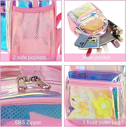 Miniatura 6 de BTOOP Mini mochila transparente para eventos de estadio de 12 x 12 x 6 pulgadas, pequeña mochila transparente transparente para conciertos y