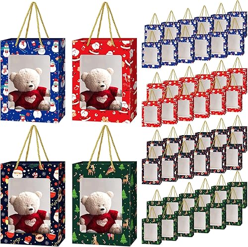 Tenceur 48 bolsas de regalo de Navidad con ventanas de 9.84 x 7.1 x 5.12 pulgadas, pequeñas bolsas de regalo de papel de Navidad a granel con asas y