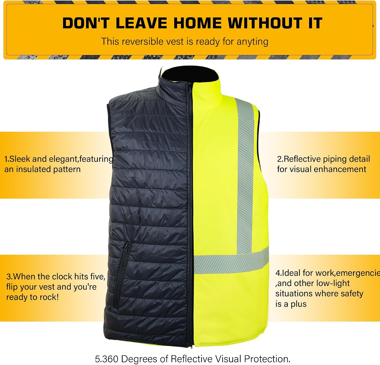 PAFESTER Cotton Reflective Hi Vis Safety Vest for Men Reversible High Visibility for Winter Wind Resistant Insulated
