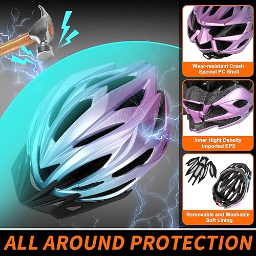 Miniatura 3 de Casco de bicicleta de alta calidad, ligero ajustable de 22.4-24.4in, casco de bicicleta para adultos con diadema, visera solar, 22 rejillas de