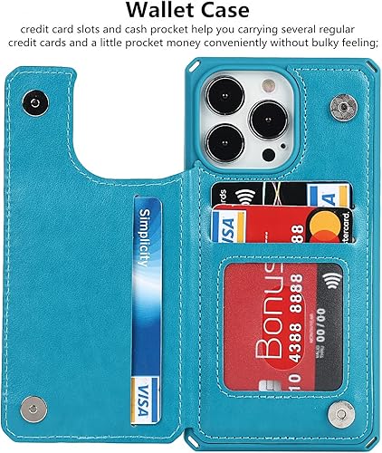 Miniatura 5 de iCoverCase Funda tipo cartera para iPhone 13 Pro con ranuras para tarjetas y soporte bloqueo RFID Funda magnética de cuero en relieve a prueba de