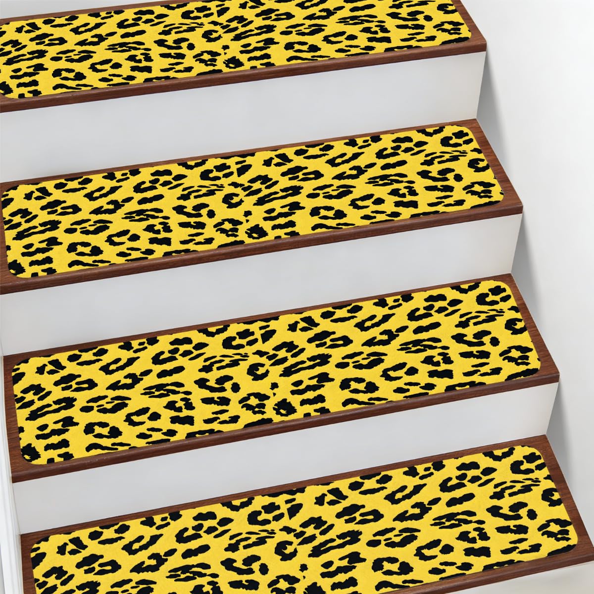 Alfombra para escaleras Mexpekil de 7.8x30 pulgadas con estampado de leopardo amarillo