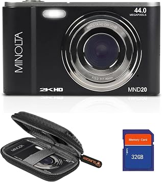 Minolta MND20 44 MP 2.7K Ultra HD Digital Camera with Slinger Camera case Black