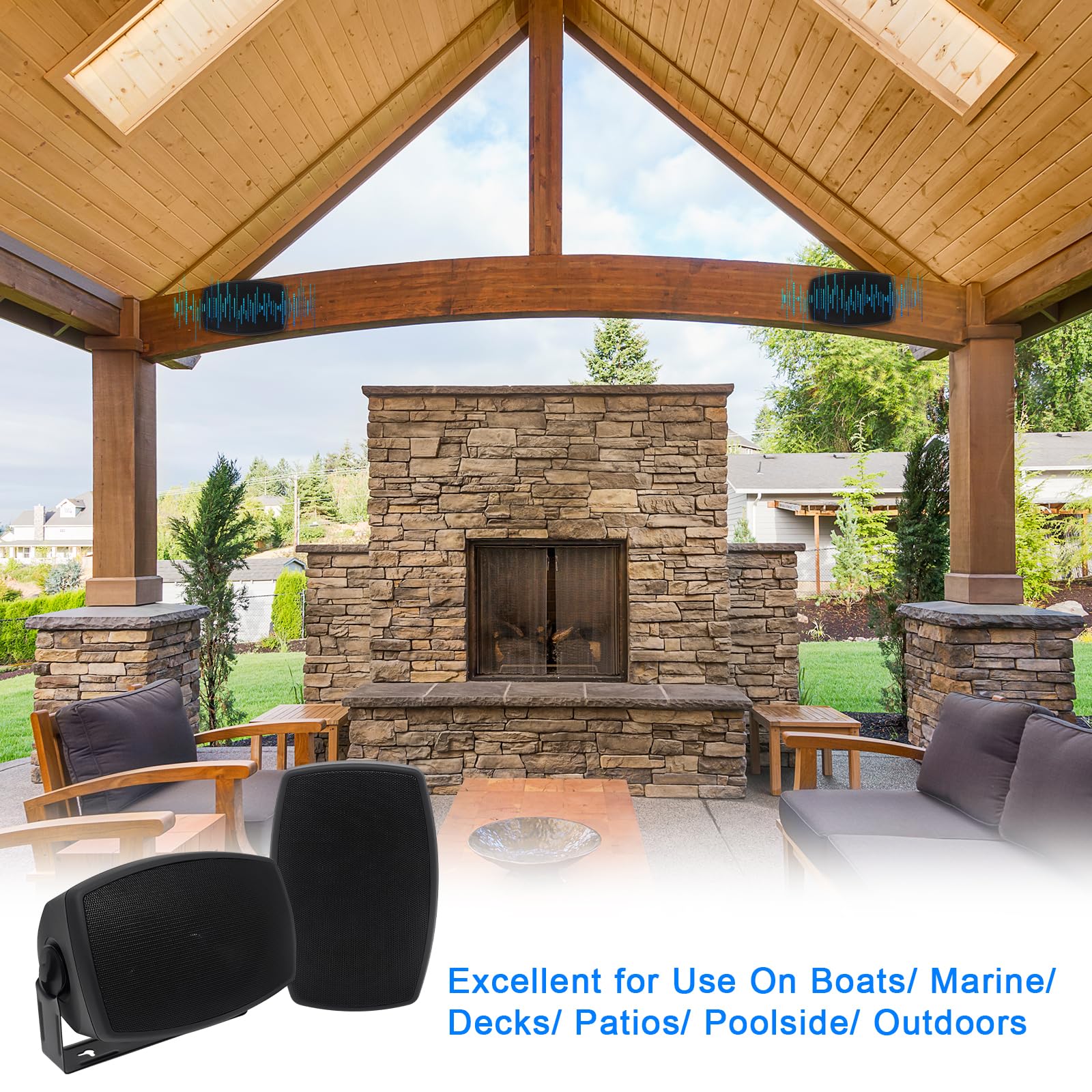 Wasserdichte Wandlautsprecher Bluetooth 5.3 4 Zoll (10 cm) Außenbereich Paar Schwarz