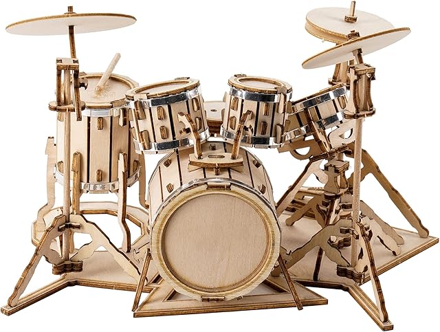 ROBOTIME 3D Wooden Puzzles for Adults Miniature Musical Instrument Model Kits for Boys Laser Cut Jigsaw (Drum)