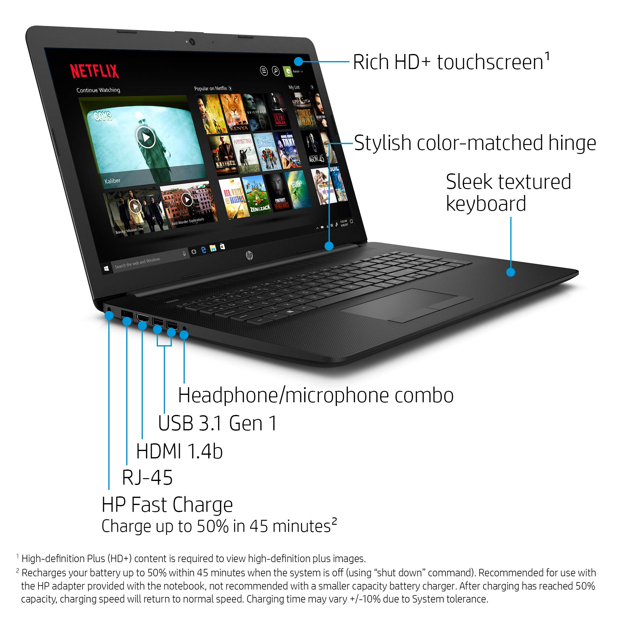 Notebook HP de 17 polegadas HD+ Touchscreen, 7ª geração Intel Core