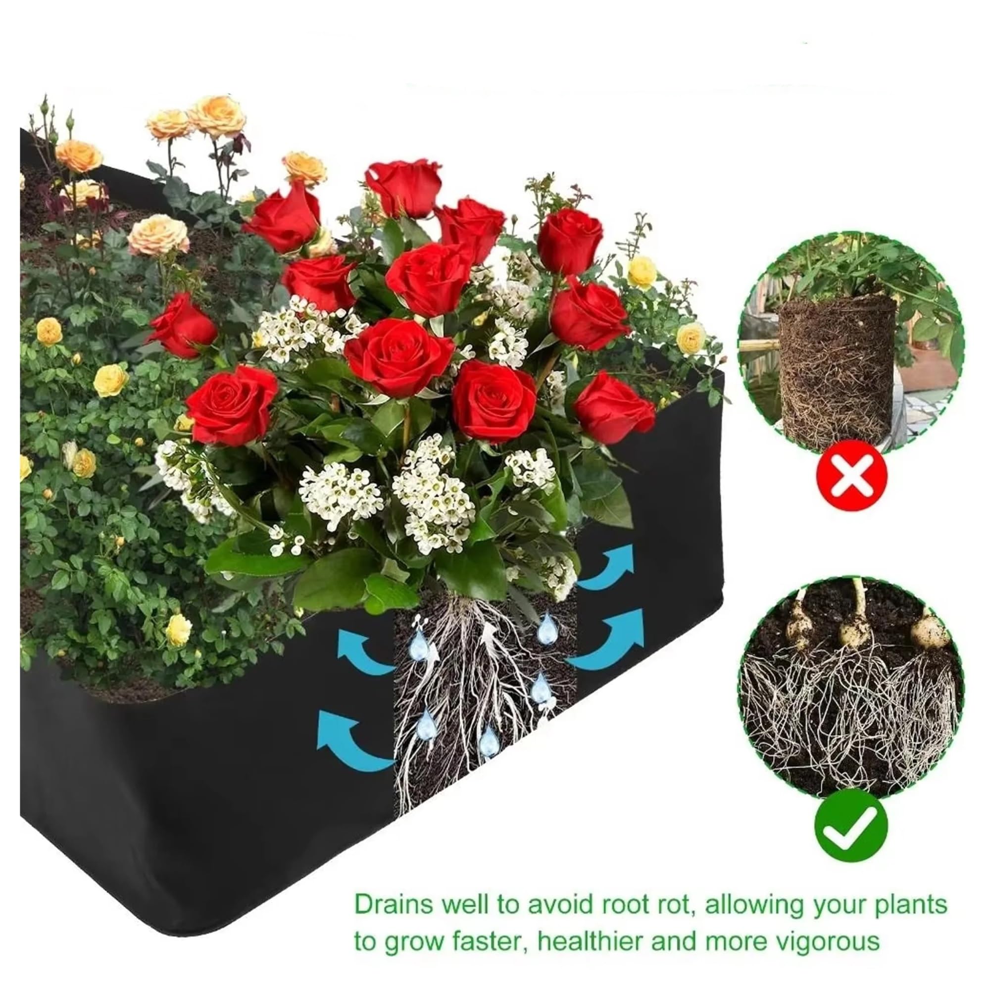 Bolsa for plantar en jardín, 4 Uds., con diseño de rejilla múltiple, bolsa cultivo fieltro for verduras, tomates y patatas, maceta rectangular for vivero para Flores, Verduras, Frutas(60x60x30cm)