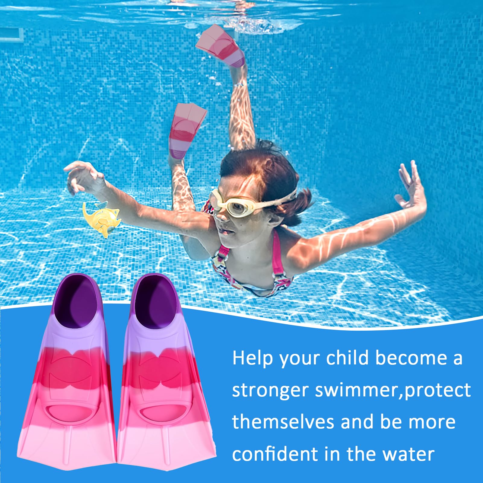 Pinne da nuoto per bambini, pinne corte in silicone, pinne corte per bambini, pinne corte da addestramento, pinne corte per bambini e adulti