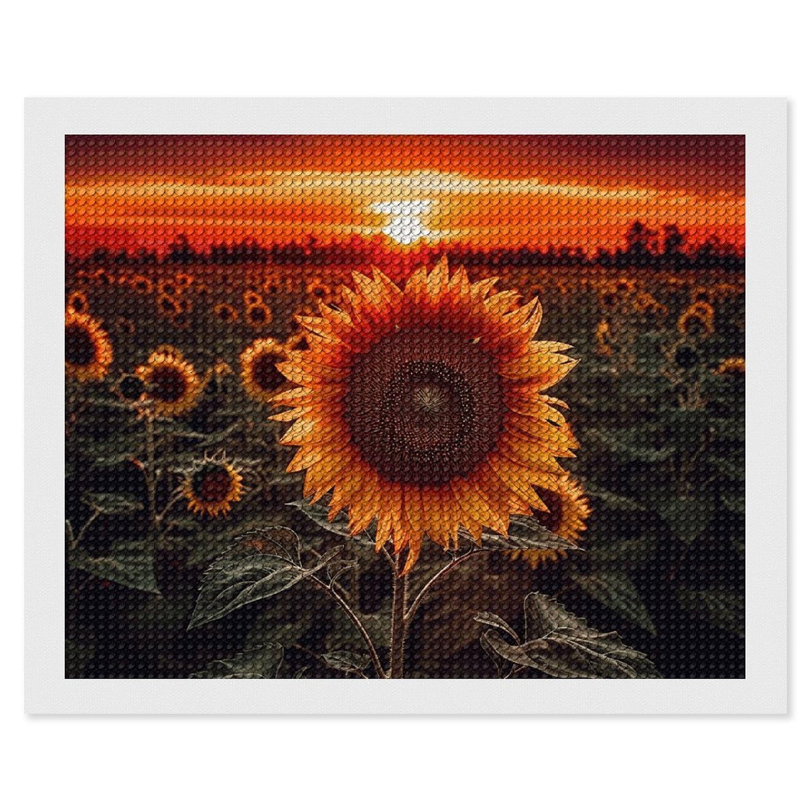 NONHAI Diamond Painting Kits for Adults - DIY Diamond Art Kits for Beginners - Full 5D Paint Drill Diamond Dots Paintings- Sunset Sunflower Diamonds Pictures Gem Art and Craft Wall Decor 16"x20"