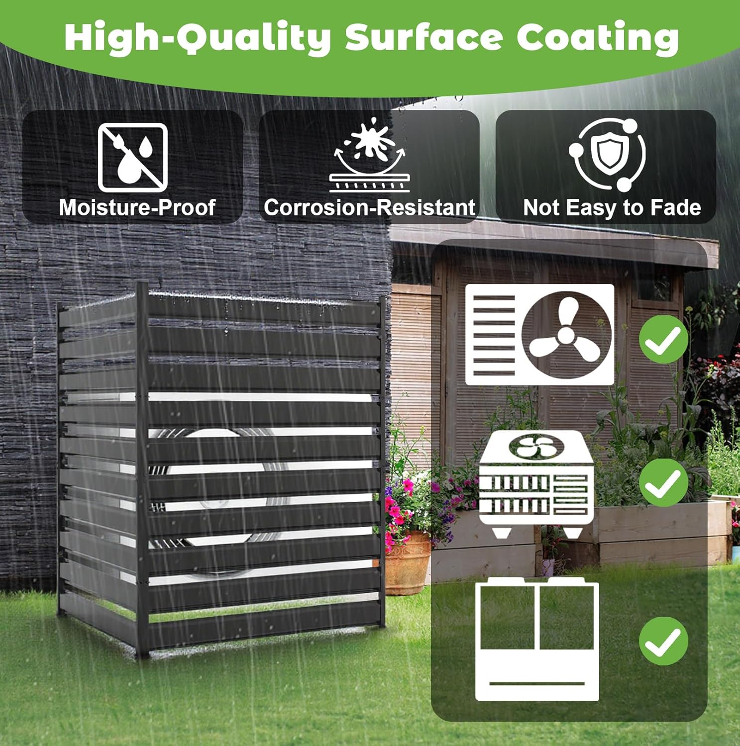 38" W x 42" H Air Conditioner Fence Screen, 3 Panels Metal Privacy Fence for Outside Unit, Pool Equipment Enclosure Trash Can Fence, No Dig Backyard Fencing for Outdoor, Black