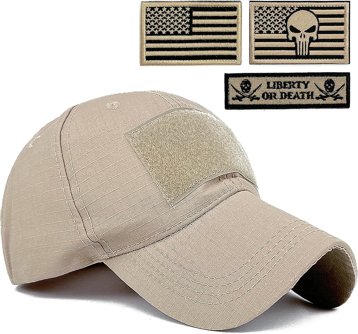 Loneshark Tactical Military Mens Camo Baseball Hat with American Flag Skull Patch Patriotic Operator Camouflage Cap for Women