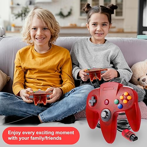 Miniatura 7 de KIWITATA 2 Pack Classic N64 Controller, Retro N64 Wired Remote Joystick Replacement Gamepad Controller for N64 System Video Games Console Clear Red